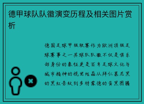 德甲球队队徽演变历程及相关图片赏析